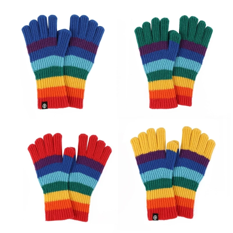 

Thickened Rainbow Gloves Full Finger Cartoon Stripe Mittens Cosplay Supplies Dropship