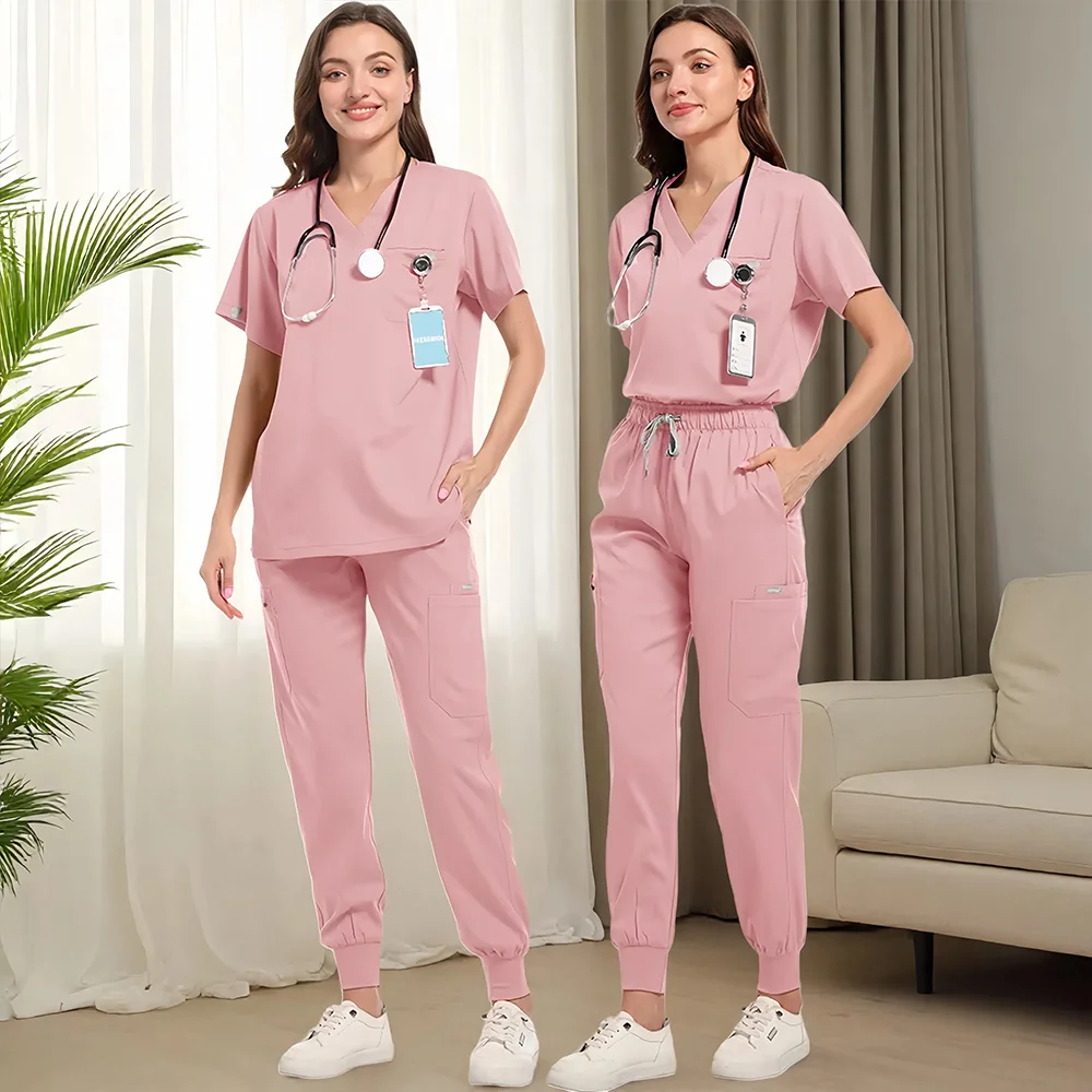 Costumi da infermiera per donna Uniforme medica Scrub Badante Chemise Tunica chirurgica veterinaria Abiti da lavoro Scrub Set Donna XS