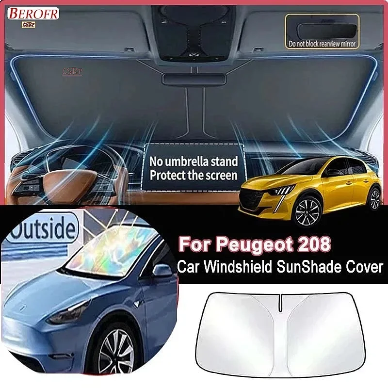 For Peugeot 208 2023-2026 Car Windshield Sunshade Cover Front Window Sun Shade Heat Insulation Summer Auto Accessories