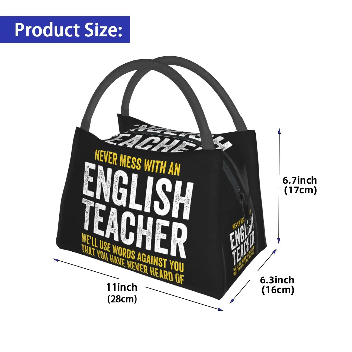 Never Mess With An English Teacher Insulated Lunch Bag for School Bento Storage Food Boxes Leakproof Cooler Thermal Lunch Tote