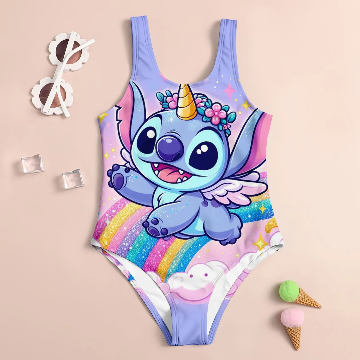 

MINISO New Children's One-Piece Swimsuit Kuromi 3d Printed Girl Women's Swimsuit Soft Breathable Kids Summer Seaside Clothes