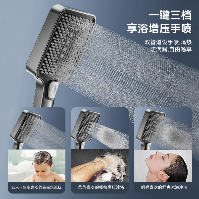Gun Gray Digital Rain Shower System Complete Set, Household Bathroom Pressurized Rainfall Spray Head