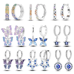 100% 925 Sterling Silver Earrings For Women Colorful Zircon Star Butterfly Devil's Eye Pendants Earrings Elegant Party Jewelry