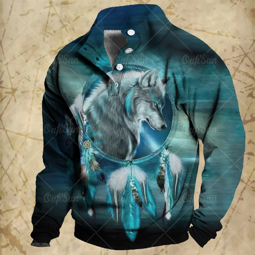 

Vintage Wolf Men's Hoodies Pullovers Golf Jacket 3D Print Y2k Clothes For Men Clothing Casual Long Sleeve Tops Retro Sweatshirt