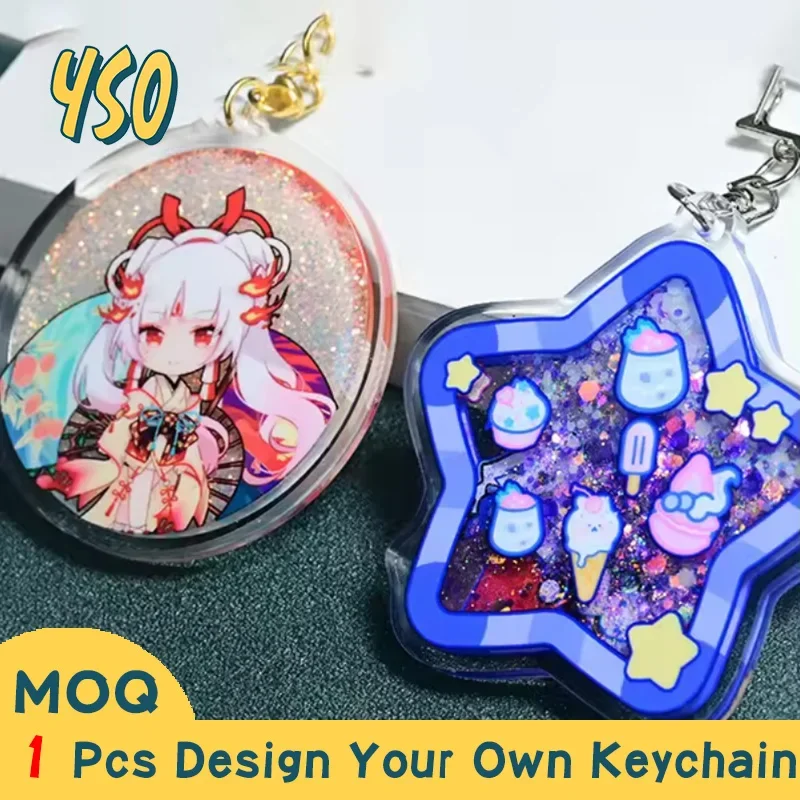 

YSO CNC Diamond Cut Originality Wholesale Design Cartoon Cute Animation Best Seller Acrylic Custom Key Chain Liquid Charms