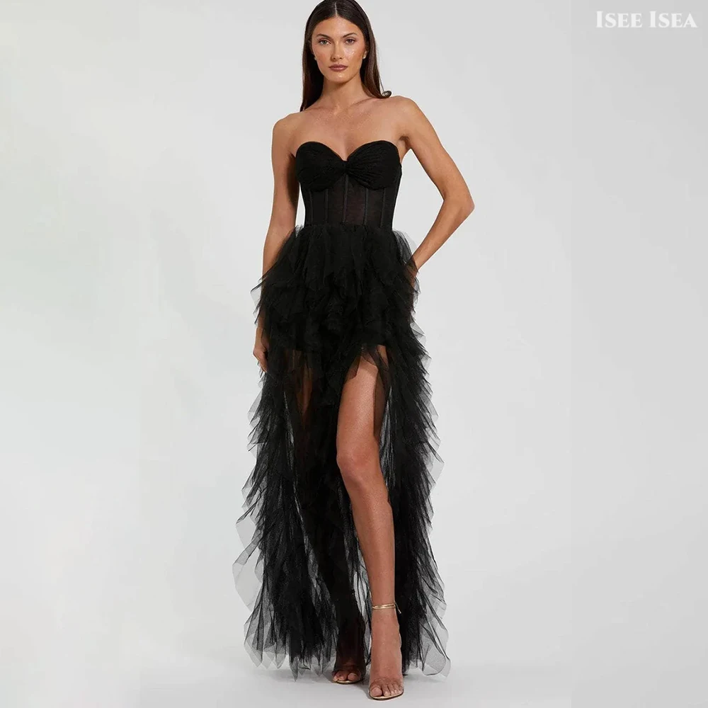 Black Evening Dresses Elegant Feather بدلة سهرة Strapless Special Occasion Dresses For Woman Luxury Party Gown Customizd