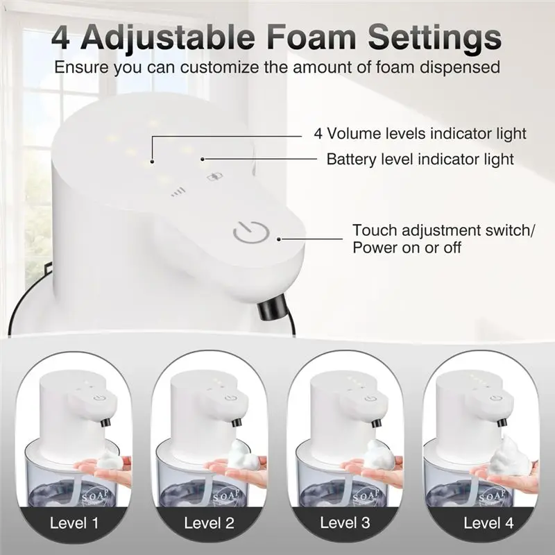 [B17B!】 Automatic Soap Dispenser Touchless,4-Level Adjustable Foaming Hand Soap Dispenser, Auto Soap Dispenser Wall Mount,