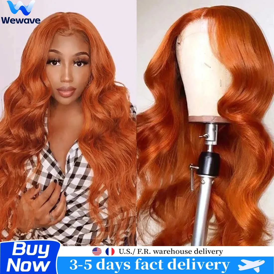 

Парик Wewave Body Wave из натуральных волос, имбирный цвет, 350 HD Lace, 13x6, бразильские волосы, оригинальные детские волосы, плотность 200%