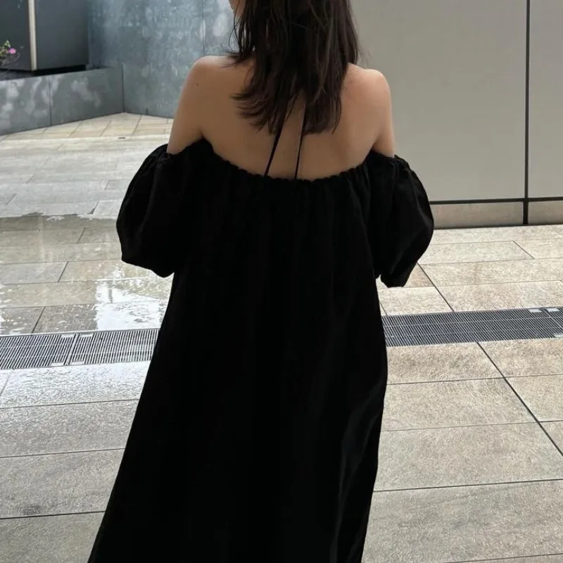 Spring Summer New Japan Simple Loose Casual Robe Sexy Feminino Off Shoulder Lace-up Backless Dress Women Chic Elegant Vestidos