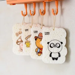 4PC Kitchen Accessories Compressed Wood Pulp Cotton Dish Washing Sponge Wipe Pot Brush Scouring Pad Cartoon Wood Pulp Sponge