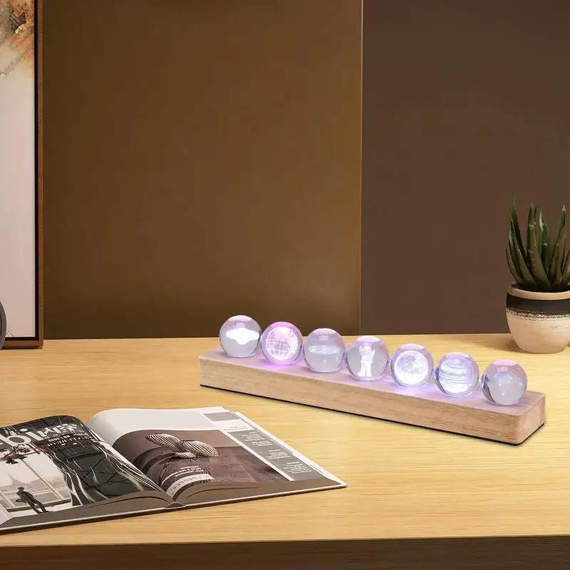 

Night Light 7 Planet Crystal Ball Night Light Dreamy Illumination Ornament With Wooden Base For Living Room Study Room Dormitory