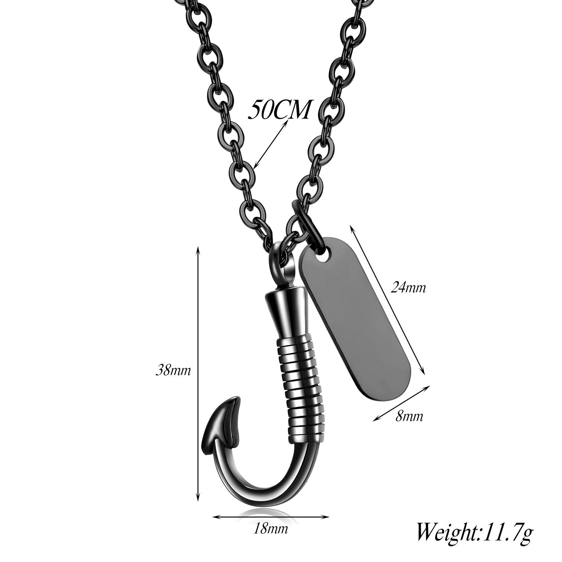 Edelstahl-Angelhaken-Urnenkette für Asche, Angelhaken-Urnen-Schmuck, Gedenk-Anhänger, Andenken für Männer – Detail 6