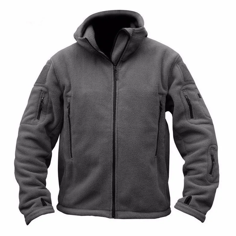 QICHE Outdoor Cold Resistant Fleece Hooded Jacket Men Warm Liner Solid Windproof Windbreaker Coat