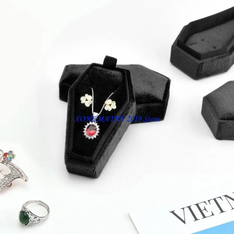 

F42F Travel Portable Coffin Jewelry Box Simple Halloween Jewelry Storage Cases
