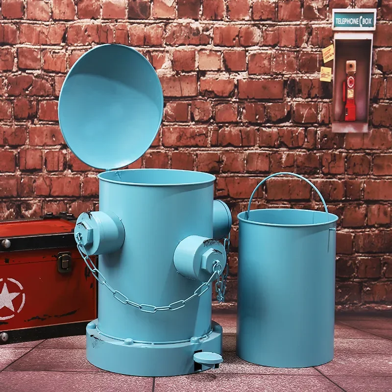 European Industrial‑Style Retro Wrought‑Iron Oil‑Drum Garbage Can Creative Practical Decorative Prop Ornament For Home Interior