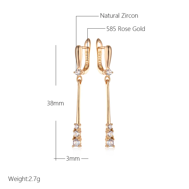 Kinel Trendy 585 Rose Gold Color Long Dangle Earrings For Women Fine Daily Jewelry Bride Wedding Natural Zircon Earrings Gift view 2