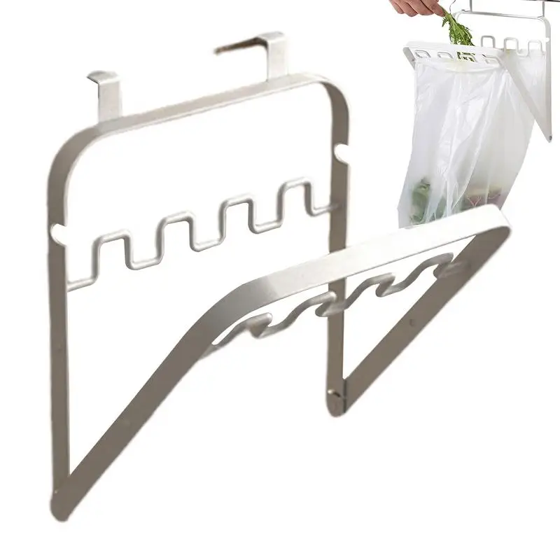 Trash Bag Holder Rack Hangable Bracket For Garbage Pouch Metal Garbage Pouch Holder For Kitchen Doors Portable Folding Waste Can