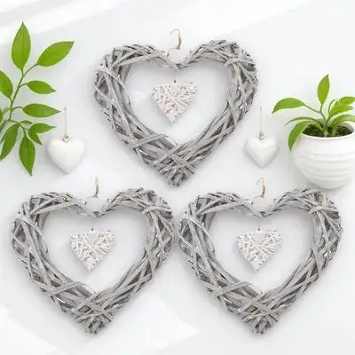 

3Pcs Heart Wicker Hanging Wreath Rustic Wall Decor Door Decoration Wedding Birthday Party Living Room Door Wreath