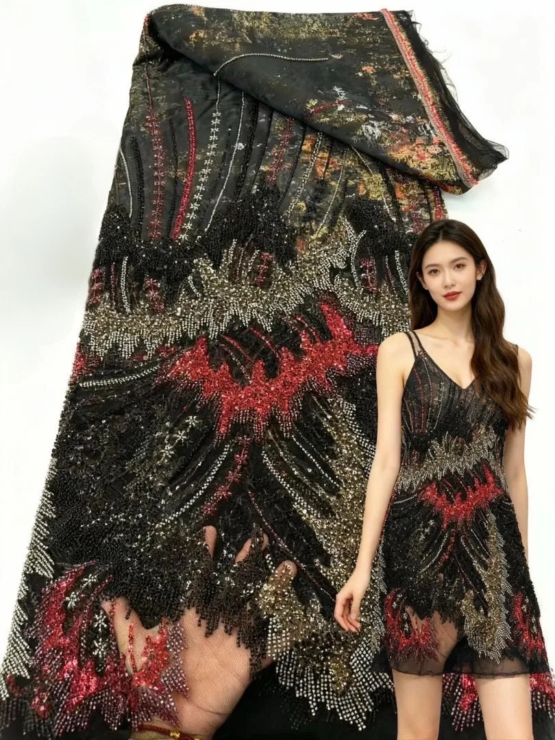 Luxo lantejoulas tecido de renda 2025 alta qualidade francês africano frisado tecido renda nigeriano bordado tecido malha para costura feminina