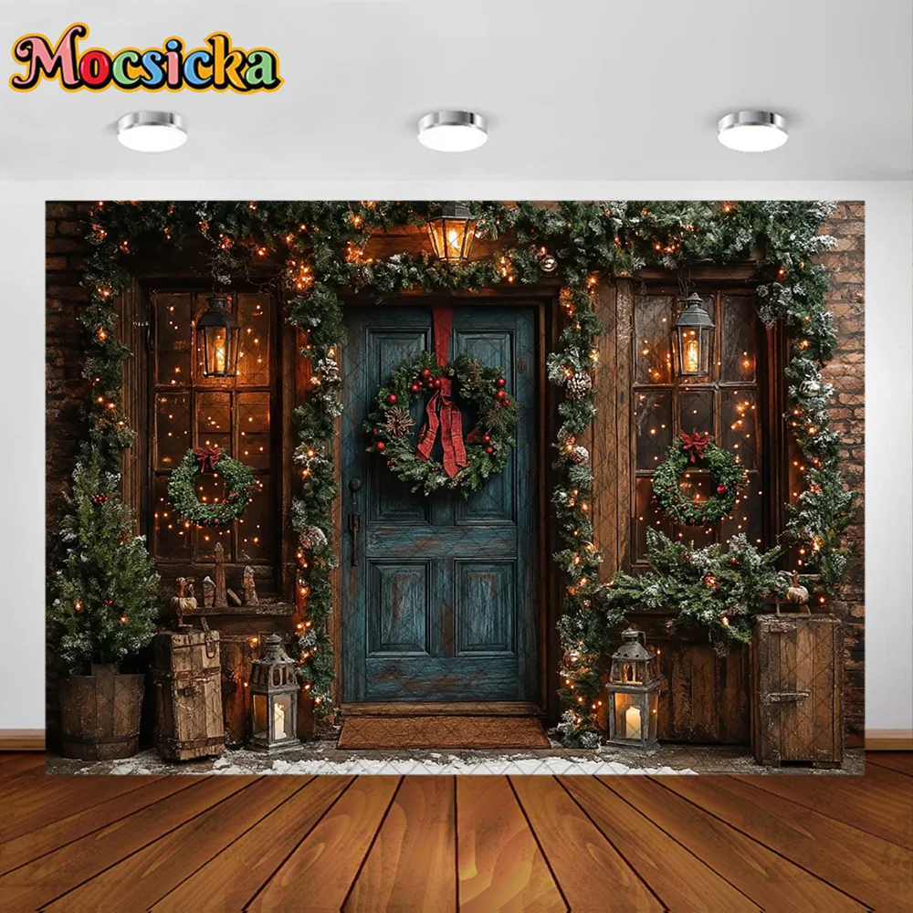 Mocsicka التصوير خلفية إكليل الباب عيد الميلاد الديكور الأسرة عيد الميلاد عطلة صورة خلفيات الصور للصور