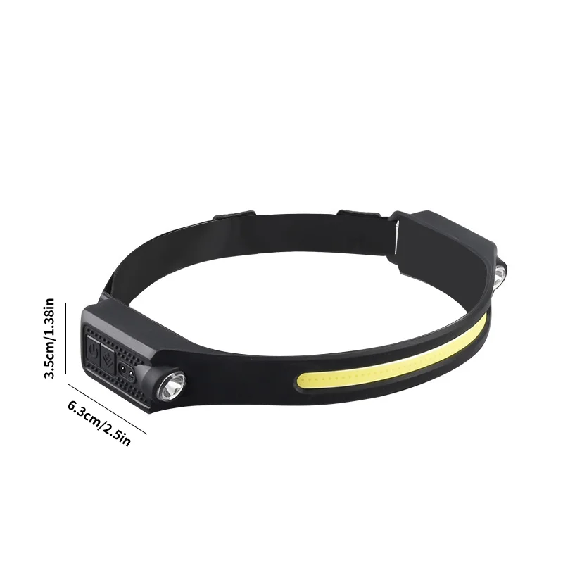 Type-C Fast Charging Lightweight Foldable LED Headlamp - 5-Level Dimming XPE*2+COB Bright Light + Gesture Sensor Front Light