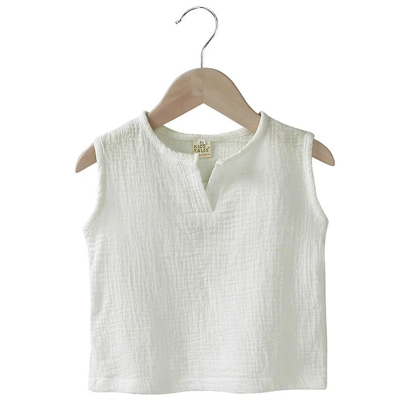 1-7Y Summer Baby Boys Girls Sleeveless T Shirts Korean&Japan Fashion Toddler Kids Cotton Linen Tank Tops Casual Children Clothes
