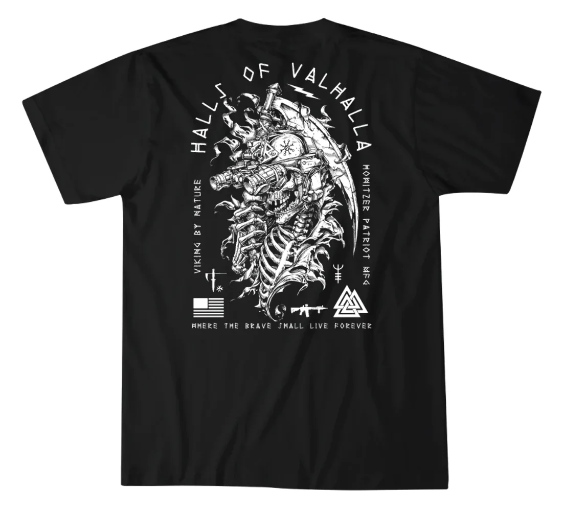 Hall of Valhalla. Vi king Skull Tactical Grim Reaper Tattoo T-Shirt 100% Cotton O-Neck Summer Short Sleeve Casual Mens T-shirt