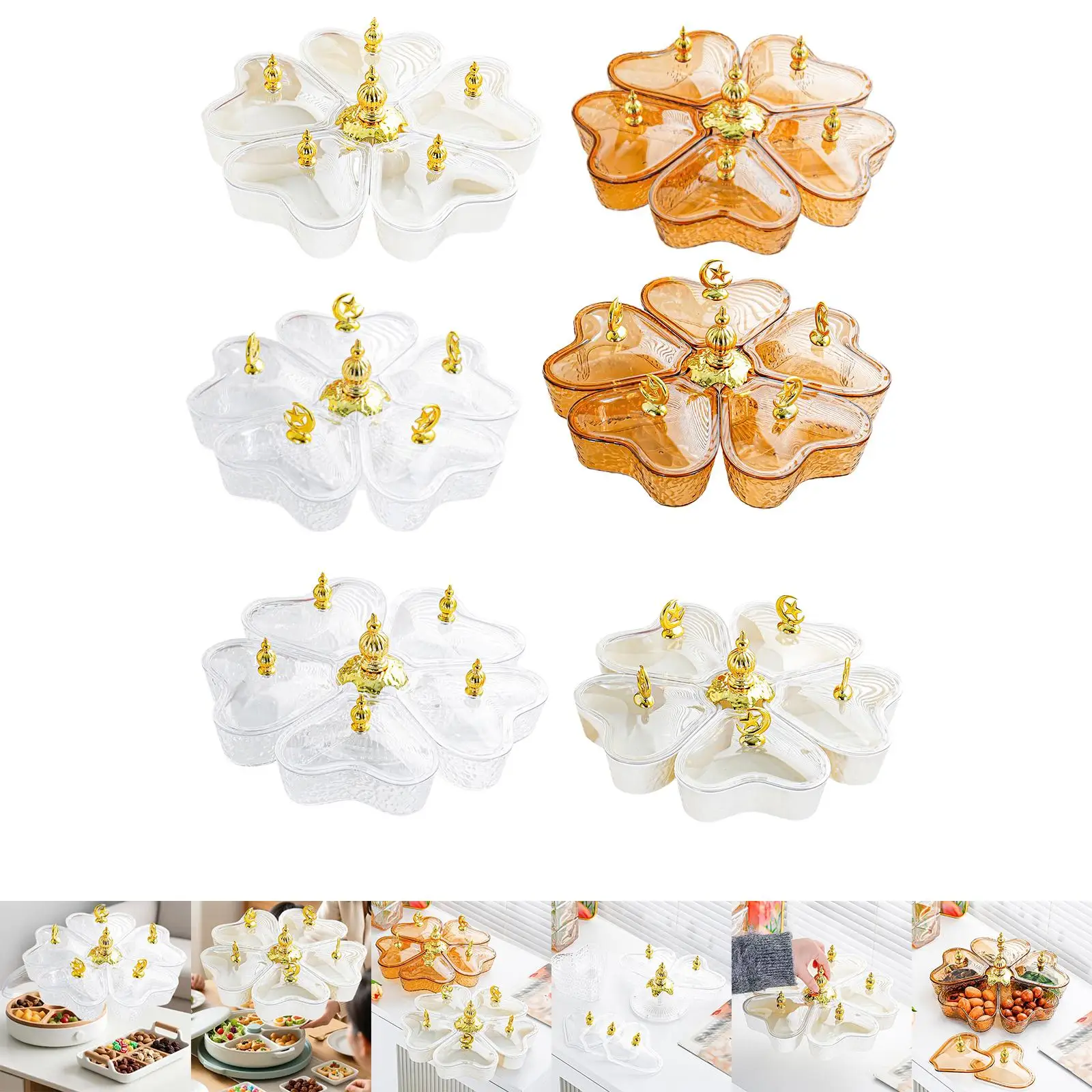Divided Rotating Serving Tray Appetizer Tray Snack Platter with Lid Candy and Nut Dishes for Cakes Table Centerpiece Home