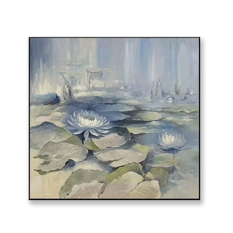 Light Luxury Abstract Lotus Pond Pure Hand Drawn Oil Painting Lotus Flower For Home Decoration Bedroom Dining Room Living Room image 5