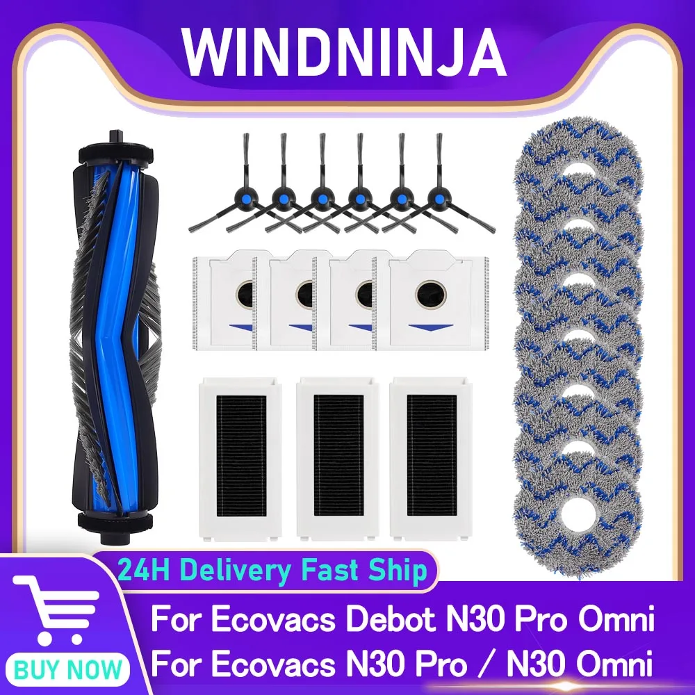 HEPA-Filter Mopp Pad Hauptseitenbürste Staubbeutel für Ecovacs Deebot N30 Pro Omni N30 Pro N30 Omni Roboter Staubsauger Zubehör Ersatzteil