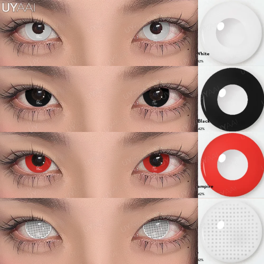 UYAAI 1 par de lentes multicontáctos de Cosplay para ojos, lentes de colores blancos, lentes rojos de vampiro de Anime, lentes negros para Halloween, lentes morados