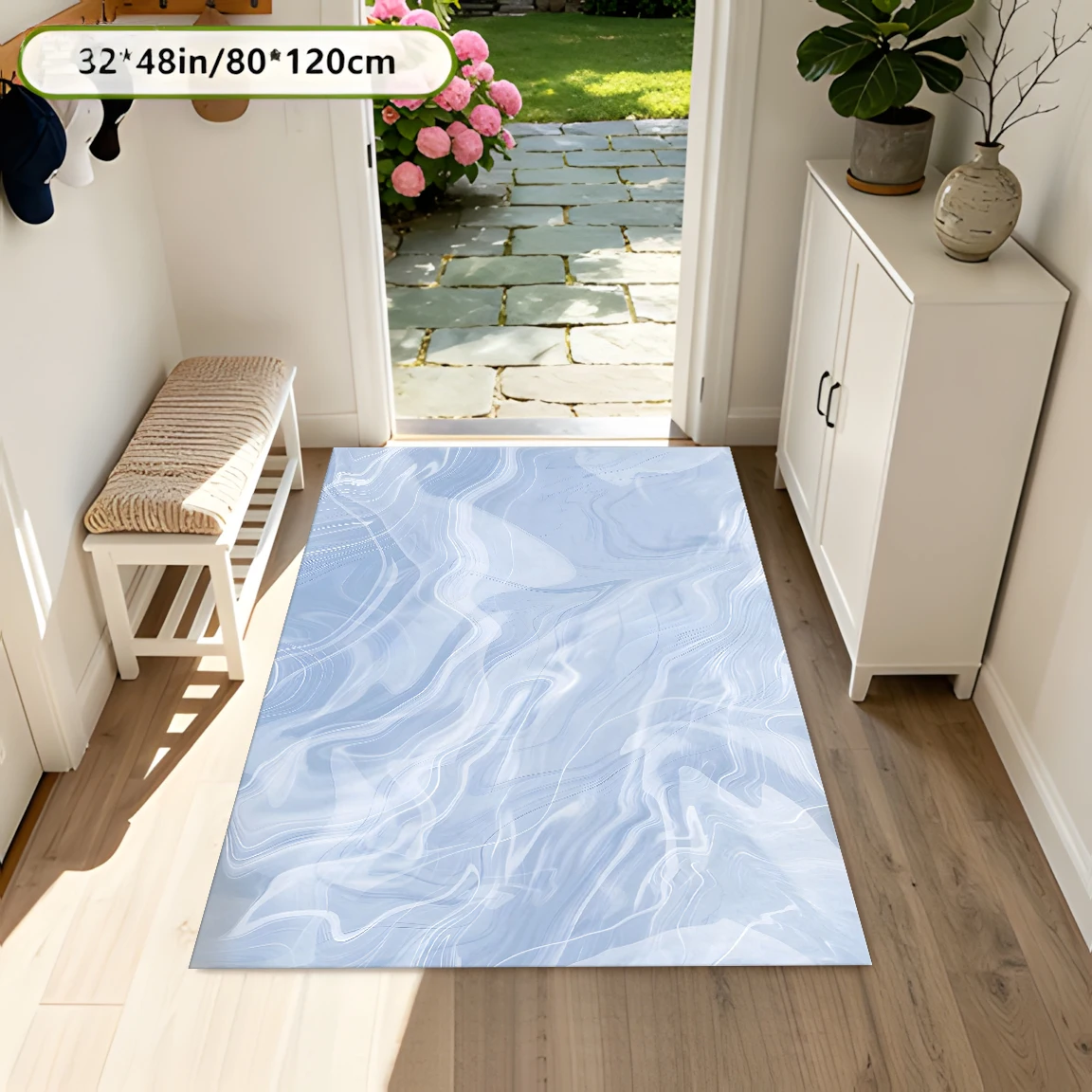2D Large Carpet Light Blue Flowing Water Wave Fresh Minimalist for Living Room Bedroom