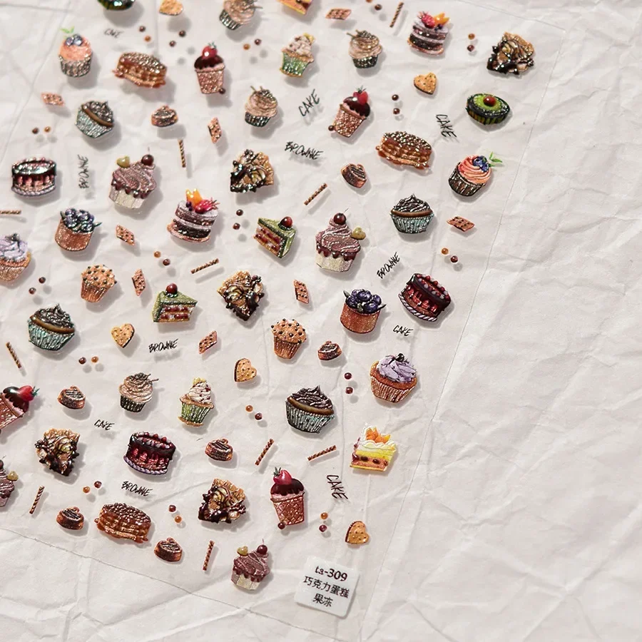 5D Pudding-Gelee-Dessert-Frucht-Kirsch-Rosa-Klauenabdruck-Schleifenknoten-Liebesherz-Sterne-Nagelkunst-Aufkleber, selbstklebende Maniküre-Dekoration – Detail 9