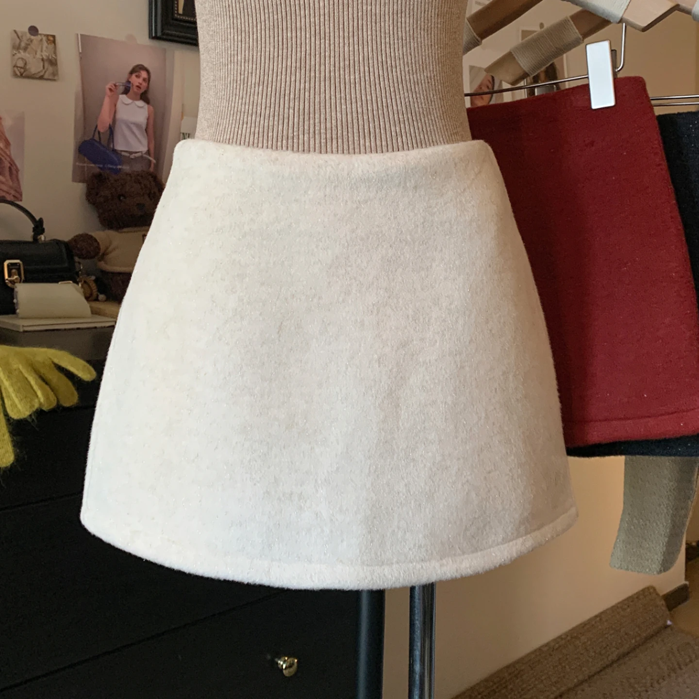 Hohe Taille Tweed Rock frauen Einfache Wrap um Rock Herbst Winter Neue Sle Pendeln Koreanische Sle Polyester Faser