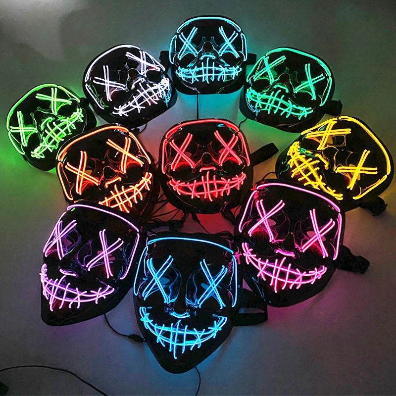 LED Neon Kiss Me Masks for Halloween Party, Costume Props, Characters Cosplay, Purge Mask, Masquerade Scary Mask