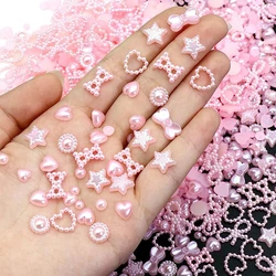 100PCS Mixed Design 3D Arcylic Nail Art Decorations Hollow Heart Pearl Nail Graduated Color Charms Aurora Heart Manicure Tools