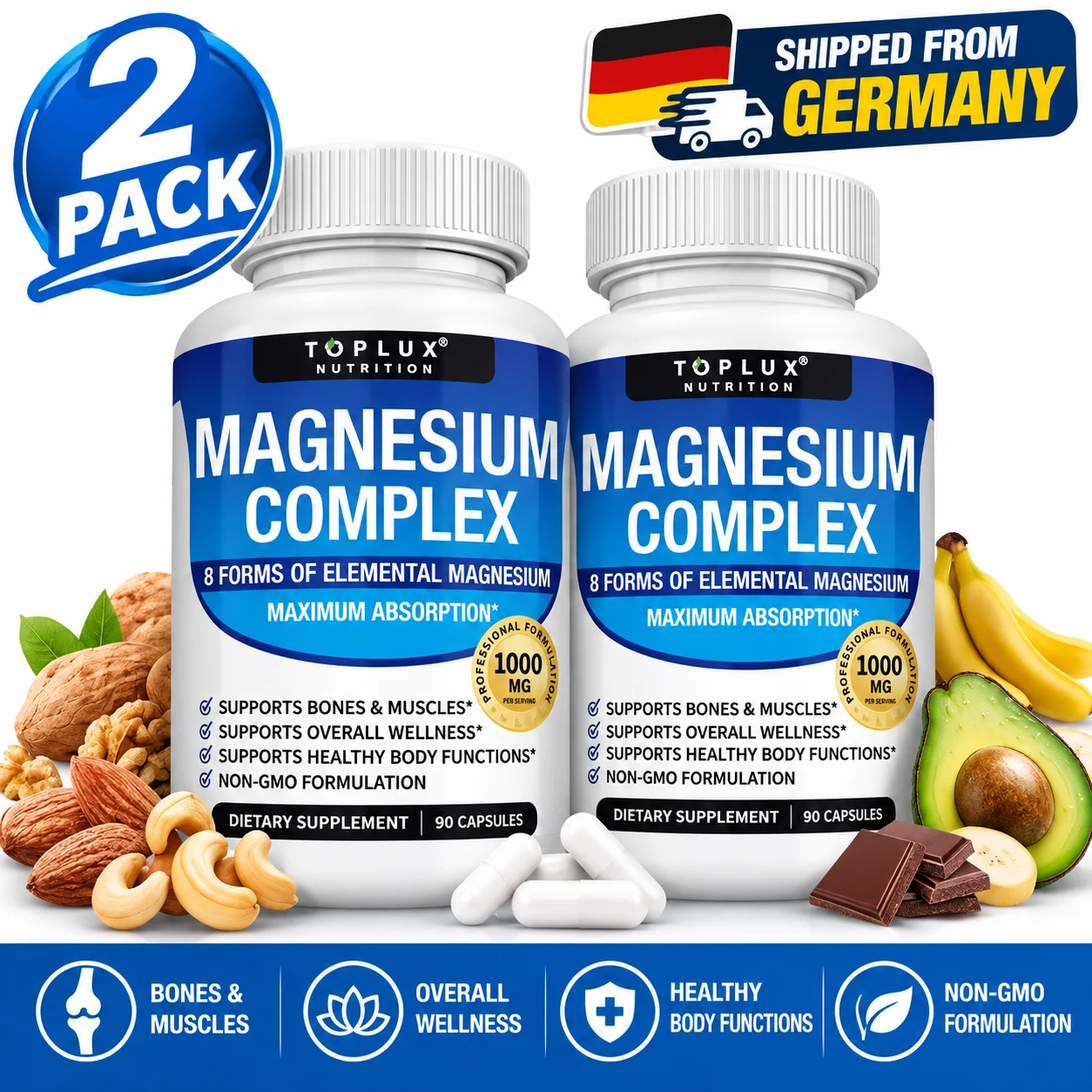 2 Stück Magnesium-Komplex 1000mg Nahrungsergänzungsmittel …
