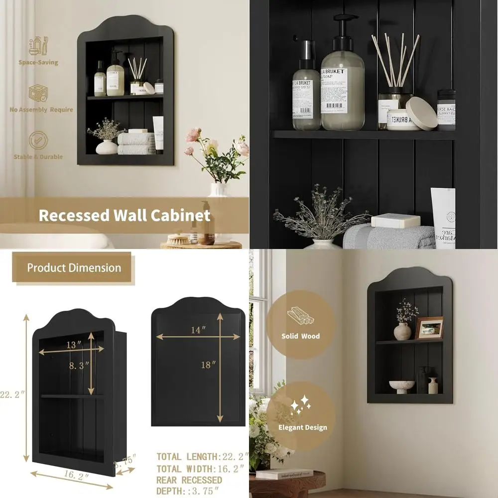 

18 Victorian Style 2-Tier Solid Wood Recessed Medicine Cabinet, Black