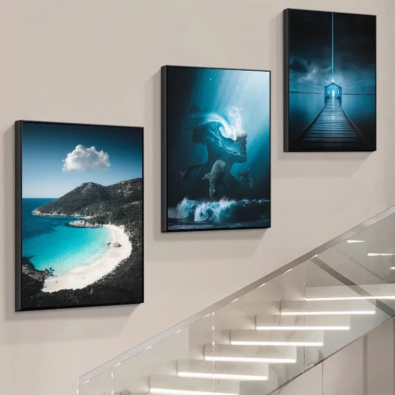 Frameless Canvas Painting 1pc Frameless Ocean Gallery Wall Art Pictures Printable Beach Poster Elephant Rocks Canvas Home Decor