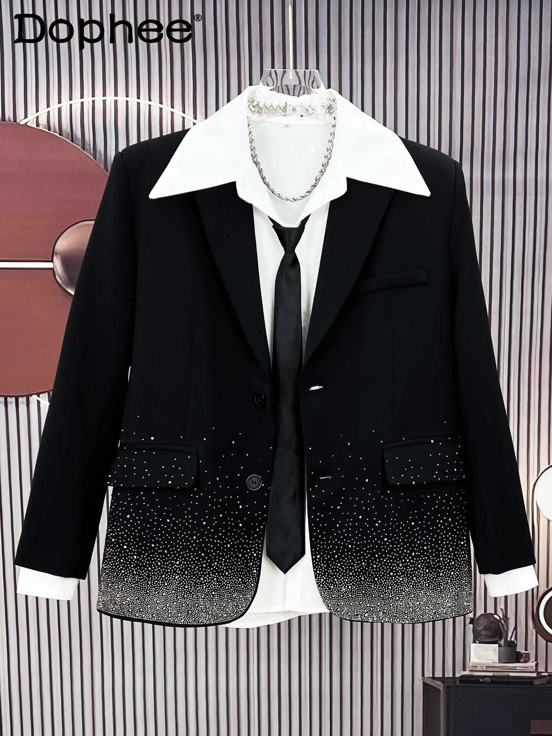 

2024 Autumn Winter High-End Rhinestone Starry Long Sleeve Chic Suit Jacket Men's Handsome Fashion Trendy Casual Suit Jackets Top