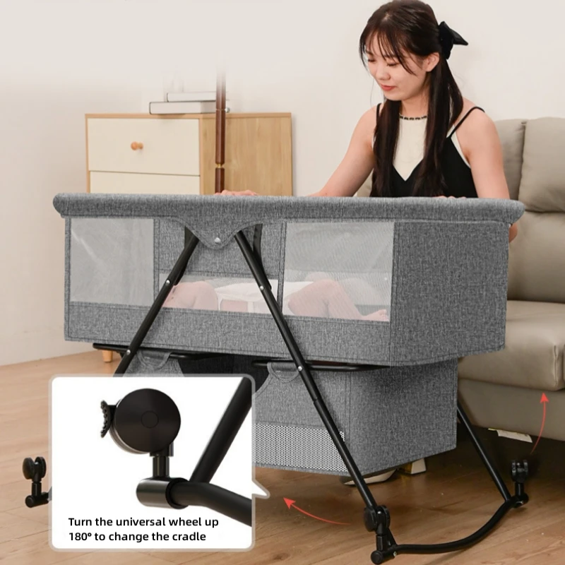 Baby cot Portable Baby mobile multi-functional bb bed Cradle bed splice bed foldable queen bed