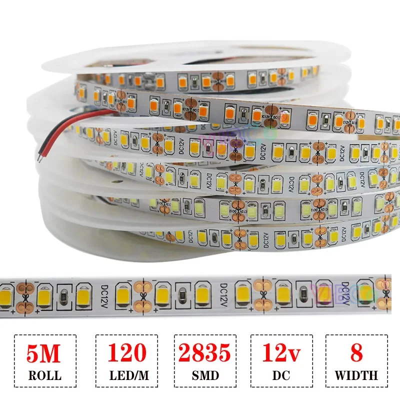 

12V/5M Ultra Bright 600 LED Light Strip SMD2835 white/White/blue/Ice blue/golden yellow IP20/IP65