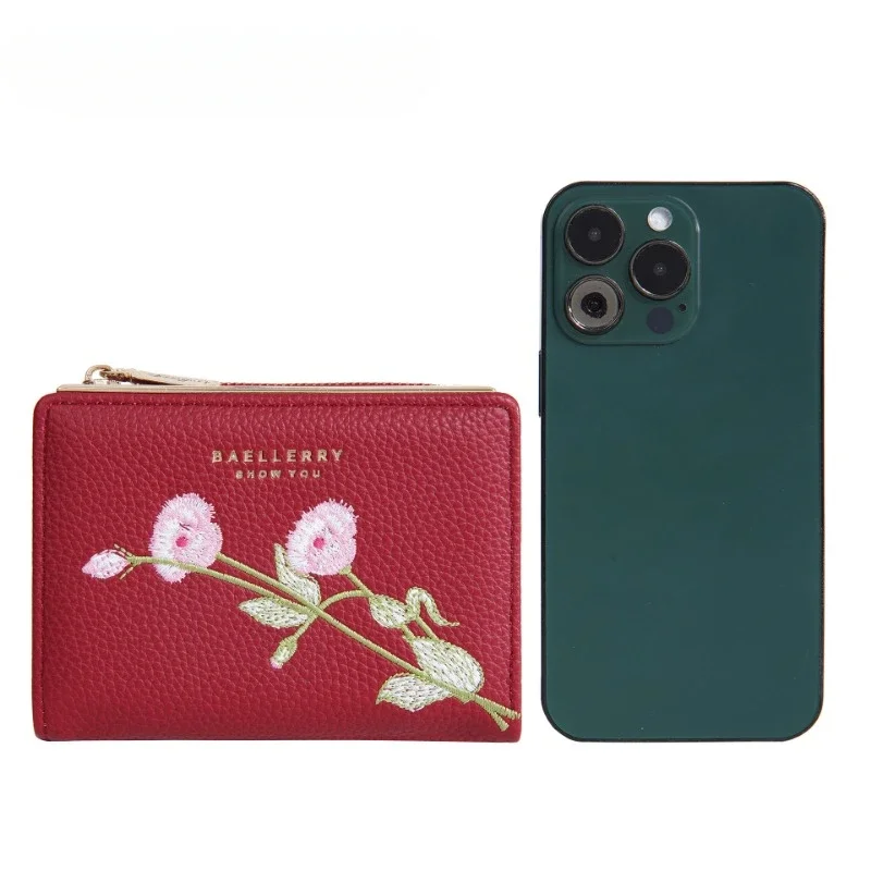 Women's Embroidered PU Leather Wallet: Slim Zip-Around Design with Multiple Card Slots & Dedicated Coin Pocket