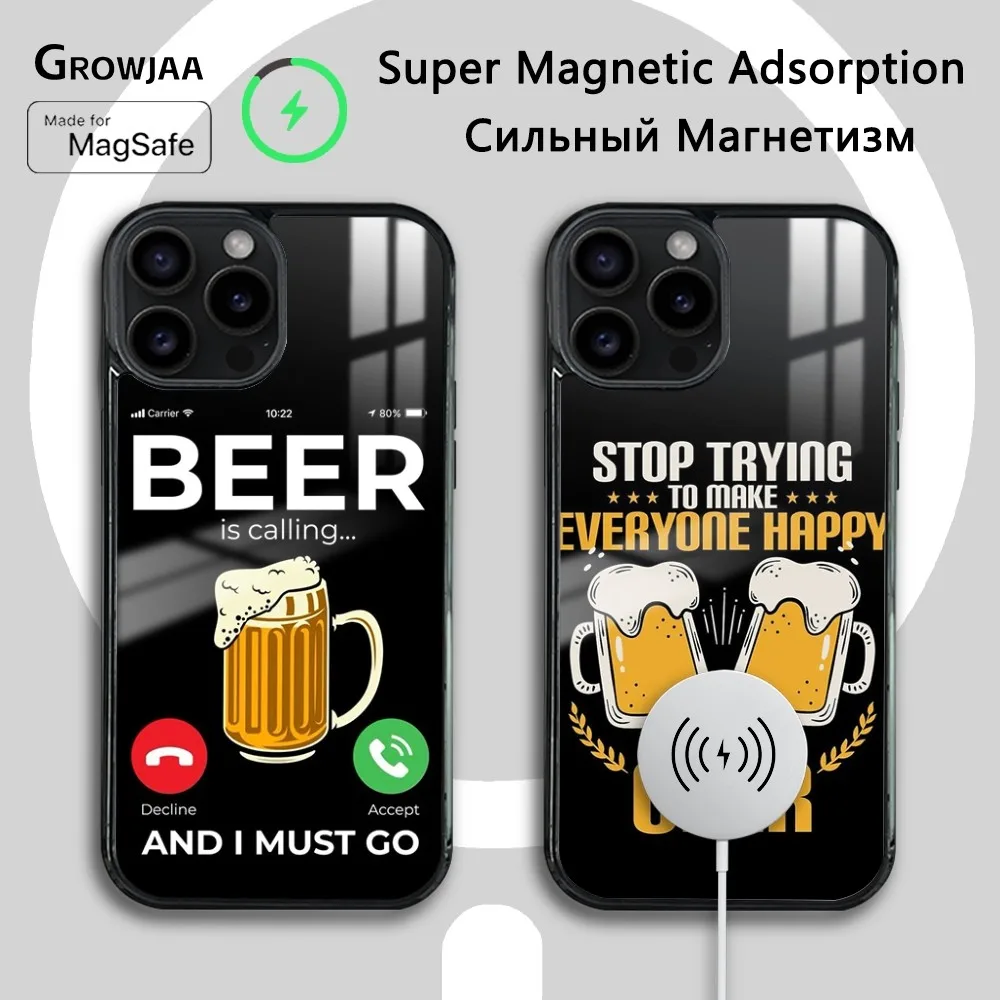 

Funny Beer Call Phone Case For iPhone 15 14 13 12 11 Pro Max Plus Magsafe Wireless Charging Cover