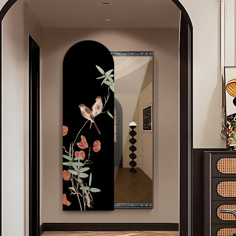 Entrance full-length mirror decorative painting flower push-pull hidden invisible mural