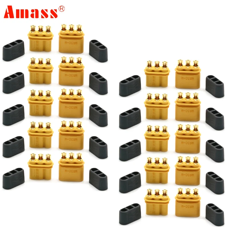 10Pair AMASS MR30 Male Female Plug Connector with Sheath for FPV RC Lipo Battery Connecting ESC and Motors Multicopter Airplane
