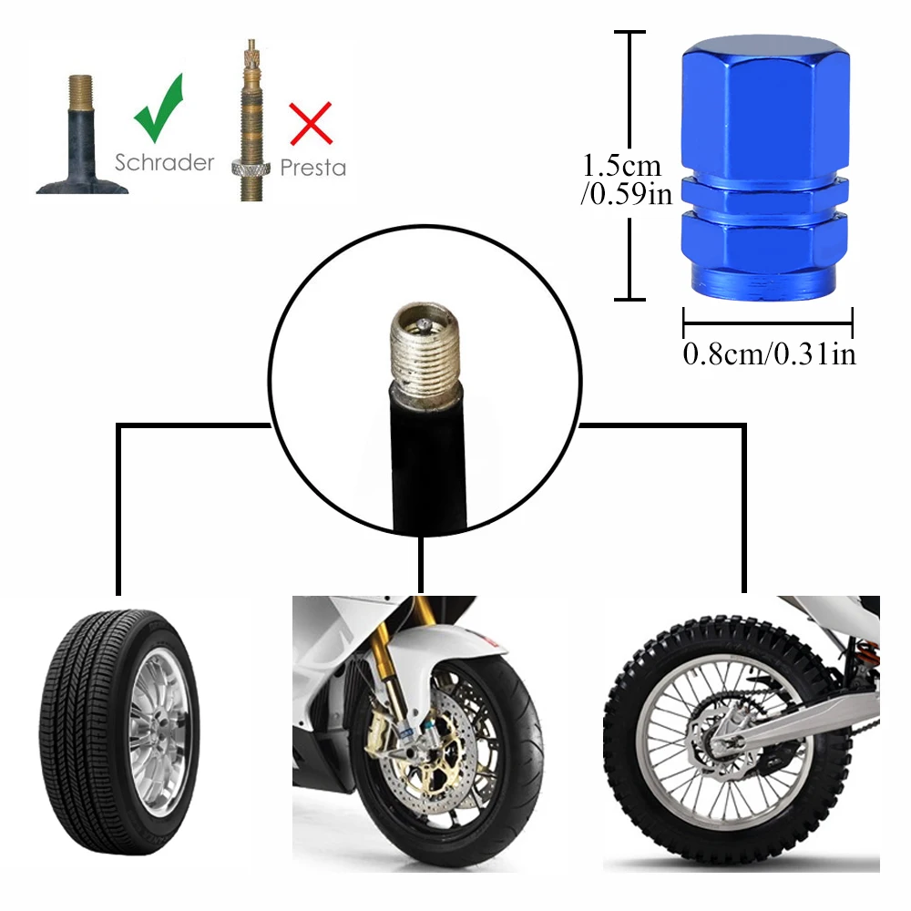 4Pcs Car Tire Valve Stem Caps Car Wheel Tire Cover Aluminum Alloy Valve Caps Tyre Stem Air Cap Auto Tire Dust Cap for Bike Motor