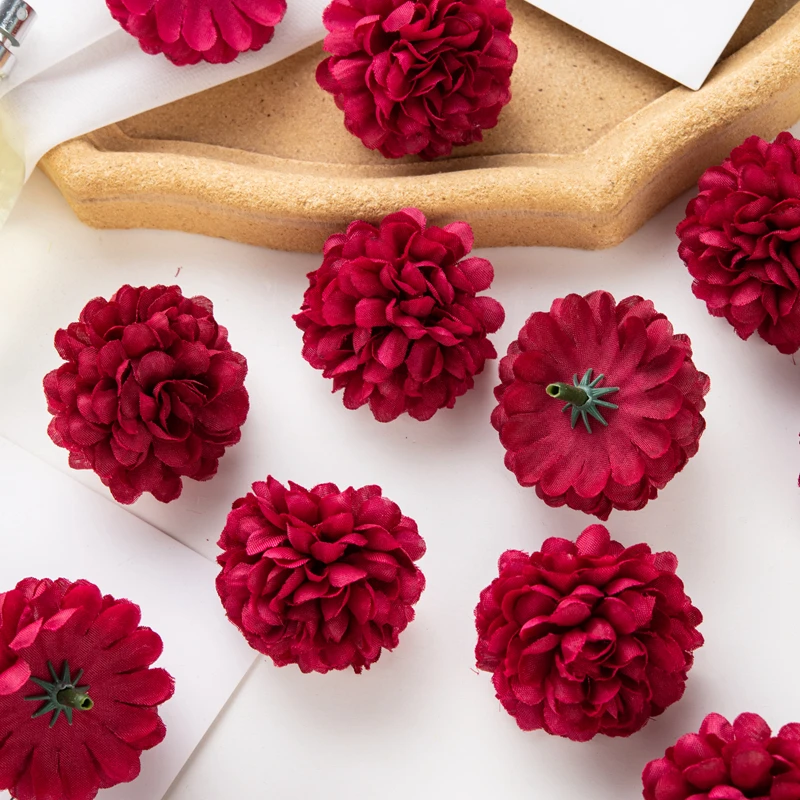 50 Stück künstliche Hortensien für Hochzeit, Garten, Heimdekoration, Weihnachtsfeier, DIY-Süßigkeitsschachtel, Sammelalbum, rosa Kugel, Chrysantheme – Detail 12