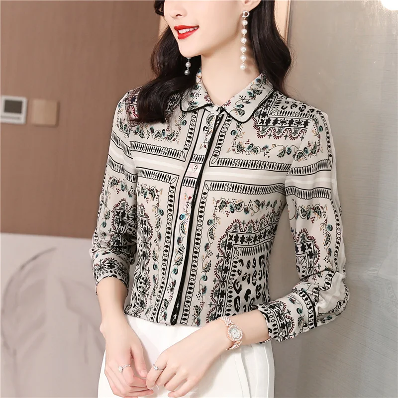 

Clothing Unique High-End Custom Printed Silk Blouse Women Early Spring New Slimming Mulberry