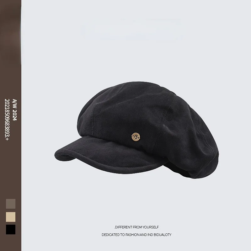 اليابانية الرجعية ديب روك براون سحابة القبعات تنوعا الوجه قبعة مثمنة صغيرة المرأة الخريف محيط الرأس الكبير PainterHat #6